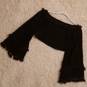 Black crop long sleeve off the shoulder top